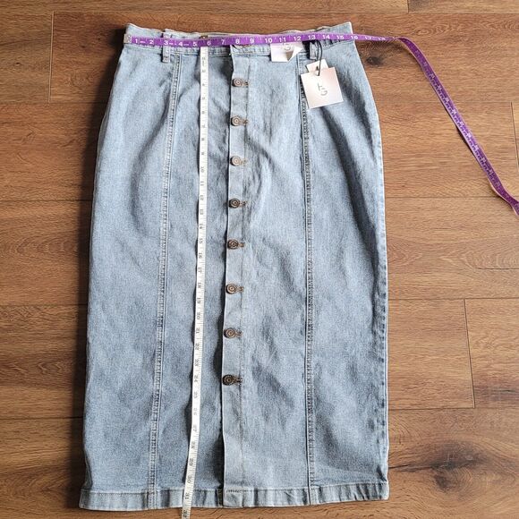 NEW Denim Maxi Skirt Sz 11 29 Button Front Happily Grey Boho Stretch Modest - Picture 6 of 16